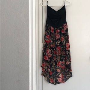 Strapless high-low flower pattern dress